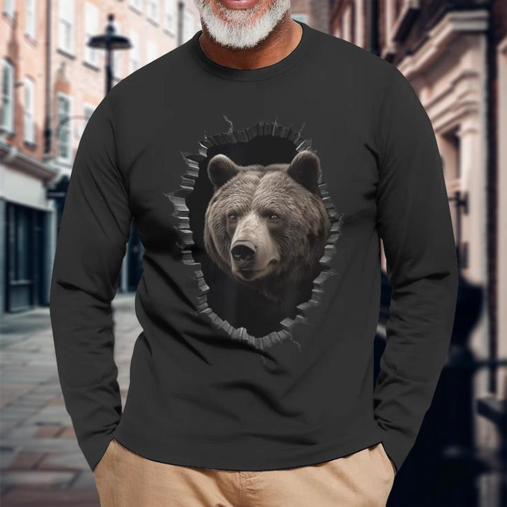 Bear Peeping Out Of The Wall Animal Zoo Bear Long Sleeve T-Shirt Gifts for Old Men