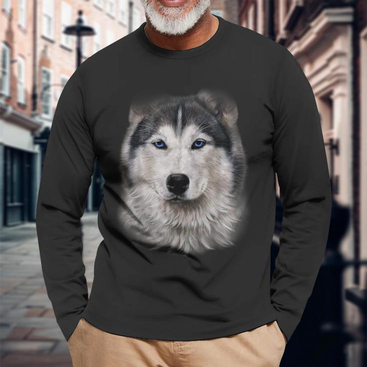 Beautiful Siberian Husky Dog Face Long Sleeve T-Shirt Gifts for Old Men