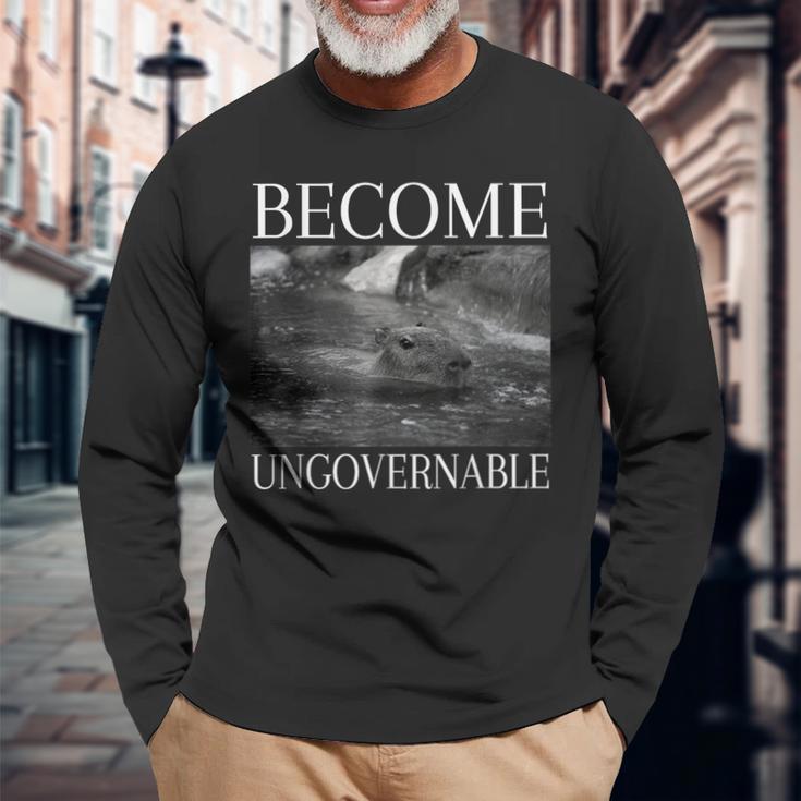 Become Ungovernable Capybara Big Rodent Underwater Long Sleeve T-Shirt Gifts for Old Men