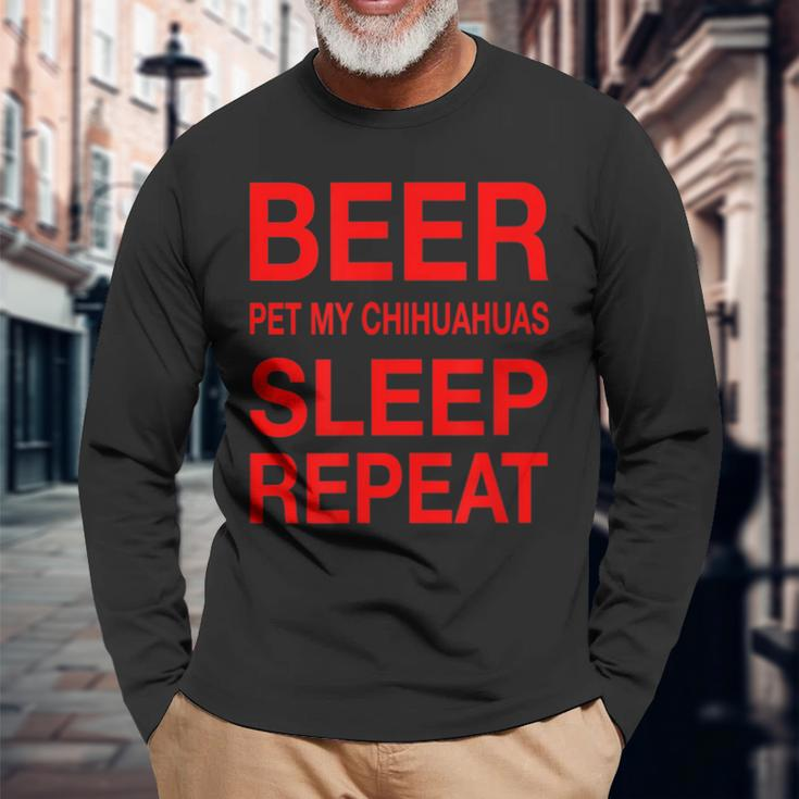 Beer Pet Chihuahuas Sleep Repeat Red CDogLove Long Sleeve T-Shirt Gifts for Old Men