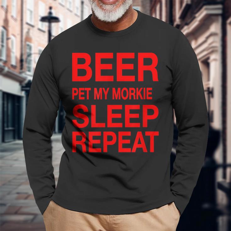 Beer Pet Morkie Sleep Repeat Red CDogLove Long Sleeve T-Shirt Gifts for Old Men