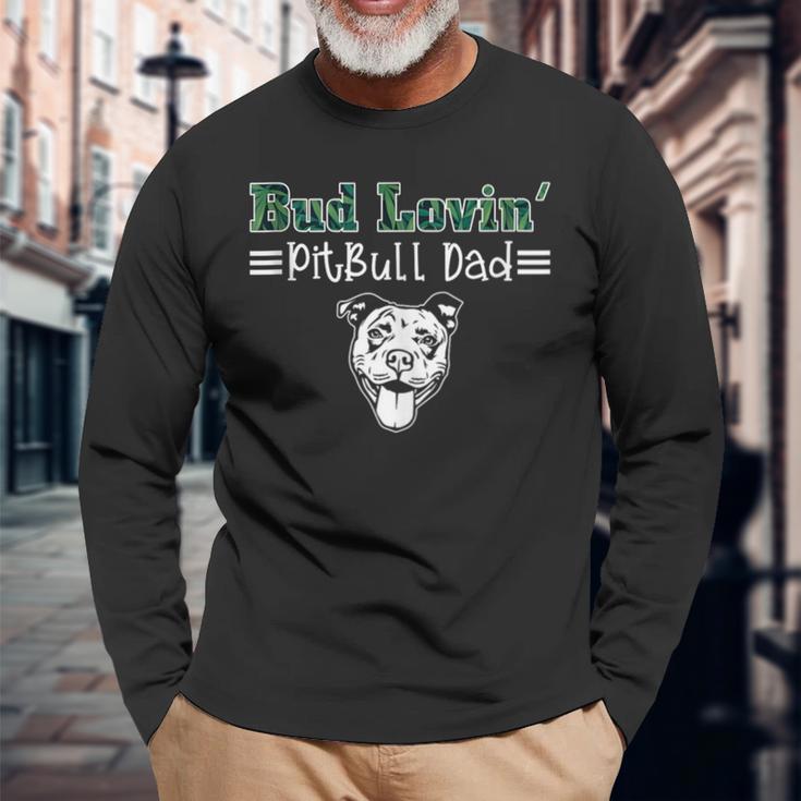 Best Bud Loving Pitbull Dad Pitbull Father's Day Long Sleeve T-Shirt Gifts for Old Men