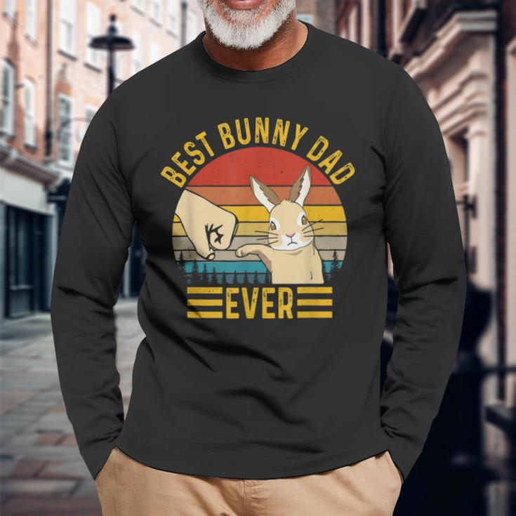 Best Bunny Dad Ever Vintage Rabbit Lover Father Pet Rabbit Long Sleeve T-Shirt Gifts for Old Men