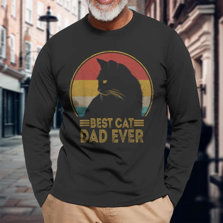 Best Cat Dad Ever Retro Sunset Daddy Cat Father's Day Long Sleeve T-Shirt Gifts for Old Men
