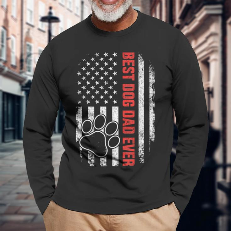 Best Dog Dad Ever Us American Flag For Fathers Day Birthday Long Sleeve T-Shirt Gifts for Old Men