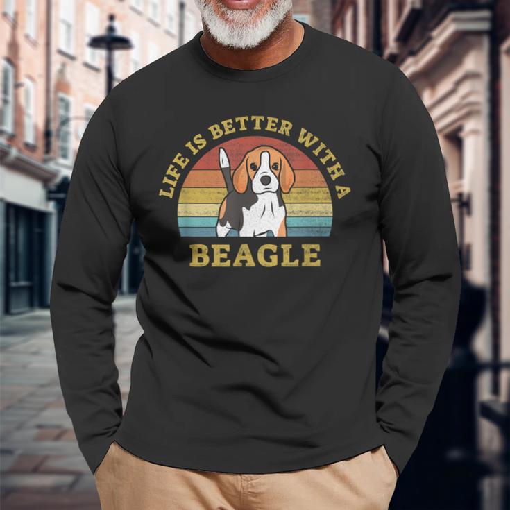 Bester Beagle Retrointage Dog Puppy Lover Langarmshirts Geschenke für alte Männer