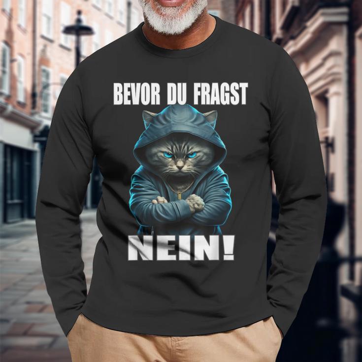 Bevor Du Fragst Nein Provokante Ironie Cat Langarmshirts Geschenke für alte Männer