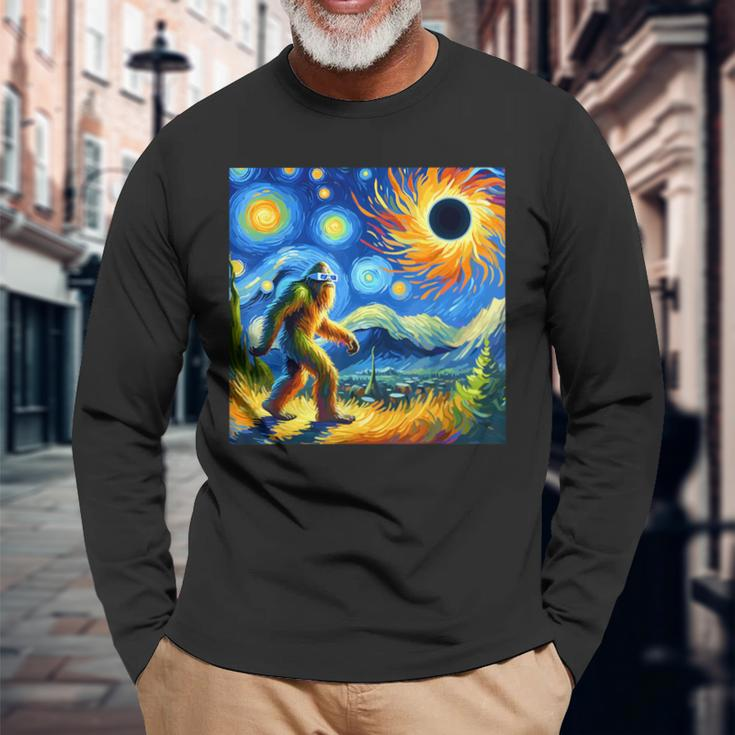 Bigfoot Glasses Total Solar Eclipse 2024 Van Gogh Bigfoot Long Sleeve T-Shirt Gifts for Old Men