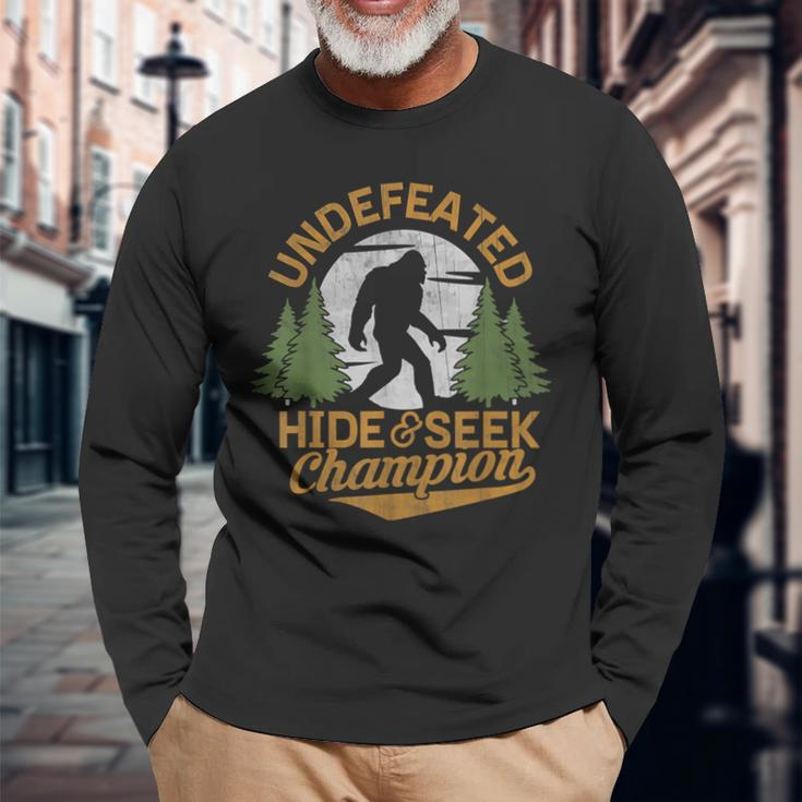 Bigfoot Hide And Seek Champion Sasquatch Stuff Men Long Sleeve T-Shirt Gifts for Old Men