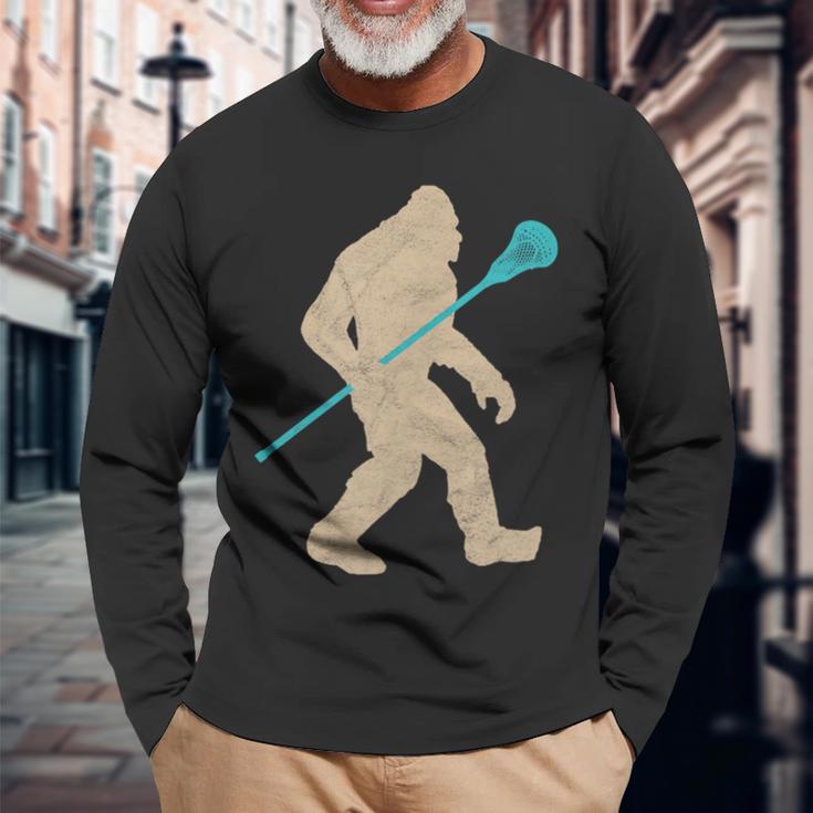 Bigfoot Lacrosse Stick Vintage Lax Long Sleeve T-Shirt Gifts for Old Men