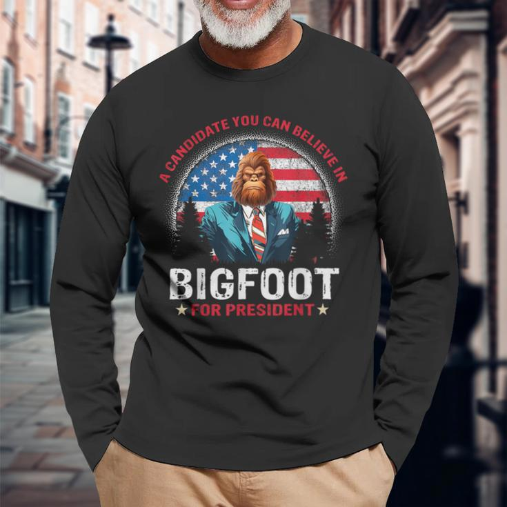 Bigfoot For President Believe Vote Elect Sasquatch Candidate Long Sleeve T-Shirt Gifts for Old Men