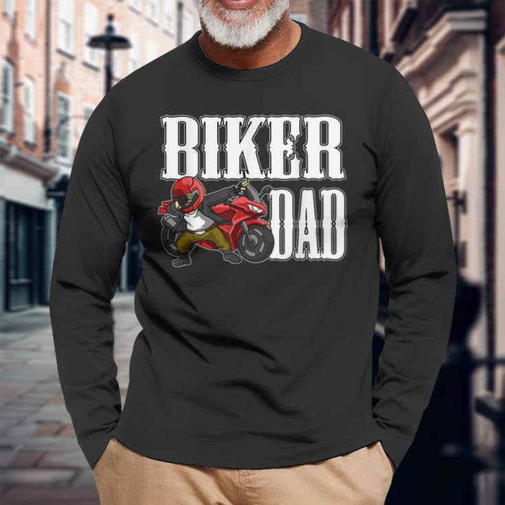Bike Dabbing Motorcycle Fathers Day Motorbike Biker Dad Long Sleeve T-Shirt Gifts for Old Men