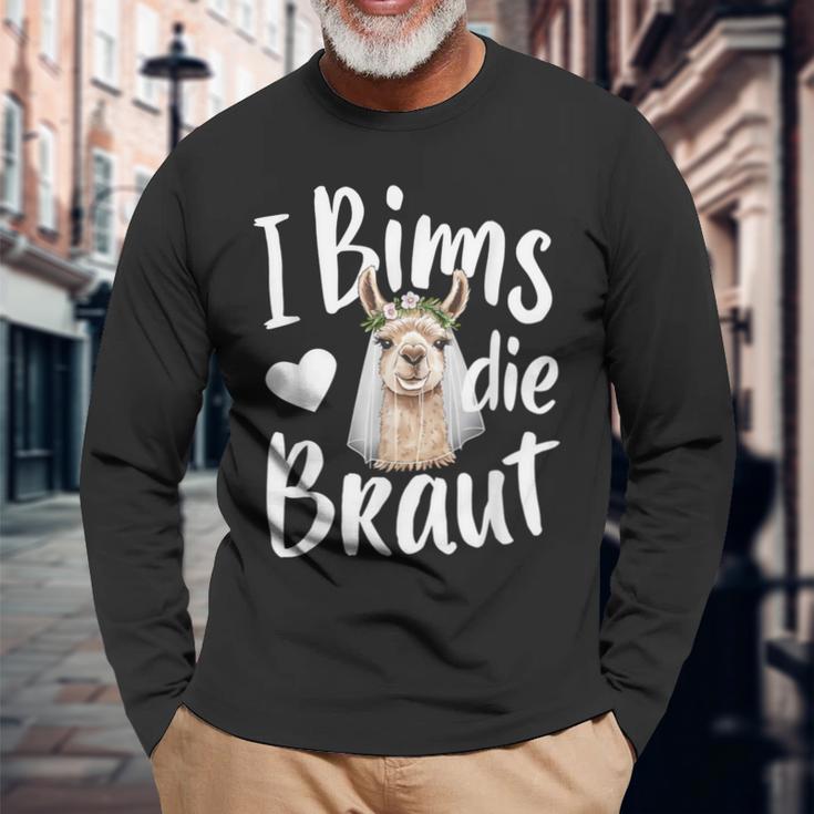 I Bims Die Die Braut Hochzeit Motiv Lama Alpaka Jga Party Langarmshirts Geschenke für alte Männer