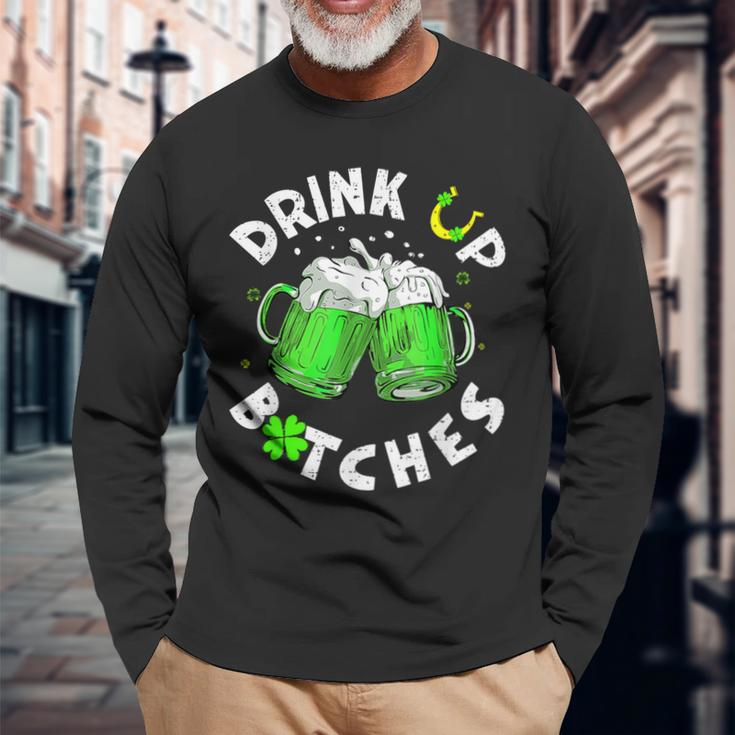 Bitches Drink Up St Patrick's Day Beer Lover Womens Long Sleeve T-Shirt Gifts for Old Men