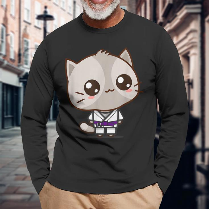 Bjj Brazilian Jiu Jitsu Purple Belt Kawaii Cat Long Sleeve T-Shirt Gifts for Old Men