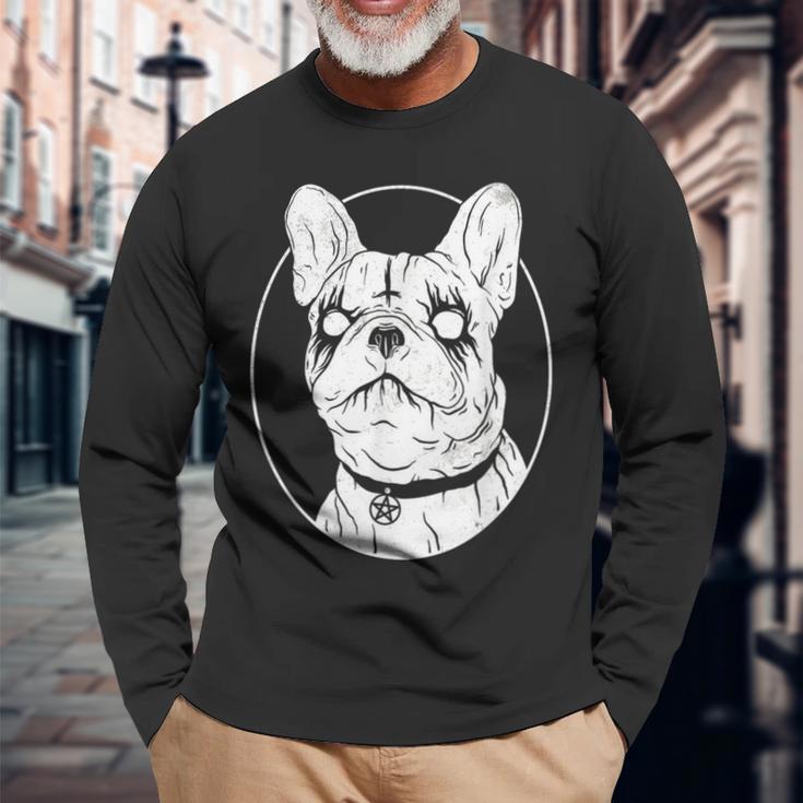 Black Metal French Bulldog Gothic Heavy Metal Dog Long Sleeve T Shirt Monsterry DE