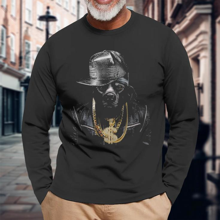 Black Pit Bull Rapper As Hip Hop Artist Dog Long Sleeve T-Shirt Gifts for Old Men