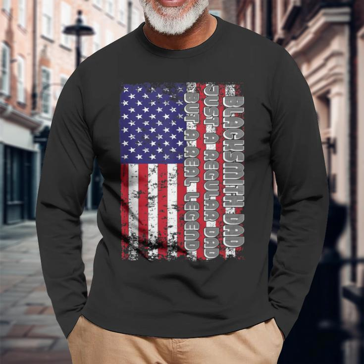 Blacksmith Dad Just A Regular Dad But A Real Legend Us Flag Long Sleeve T-Shirt Gifts for Old Men