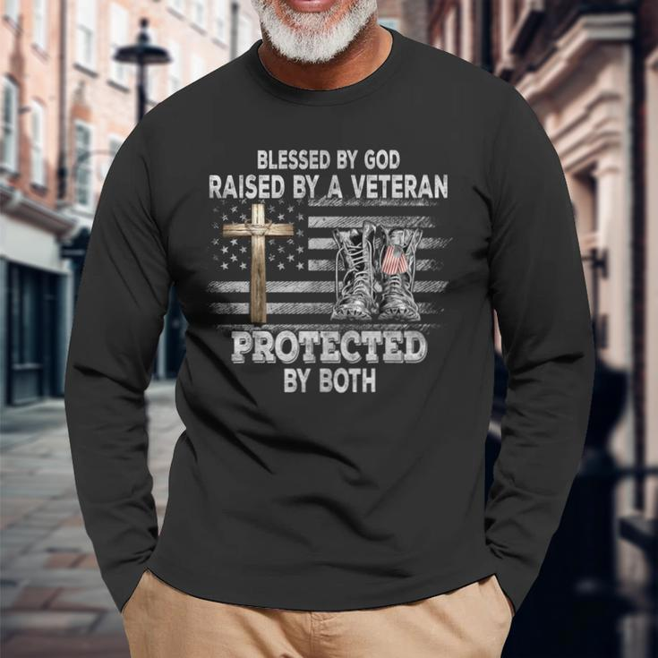 Blessed By God Raised By A Veteran Protected By Both Long Sleeve T-Shirt Gifts for Old Men