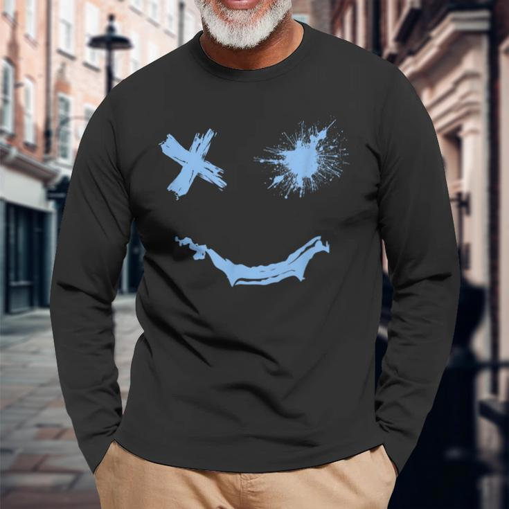 Blue Grunge Smile Blue Color Graphic Long Sleeve T-Shirt Gifts for Old Men