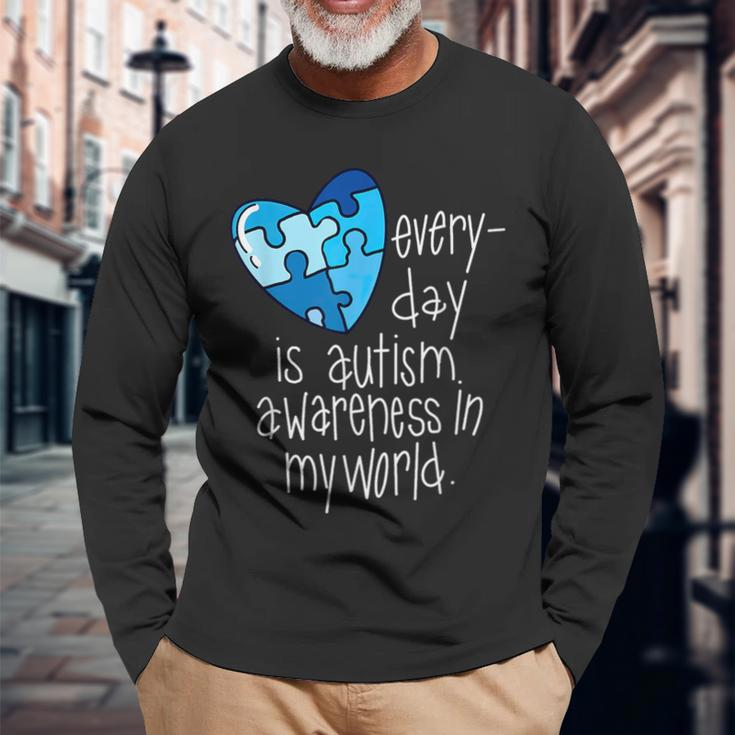 Blue Puzzle Heart Long Sleeve T-Shirt Gifts for Old Men