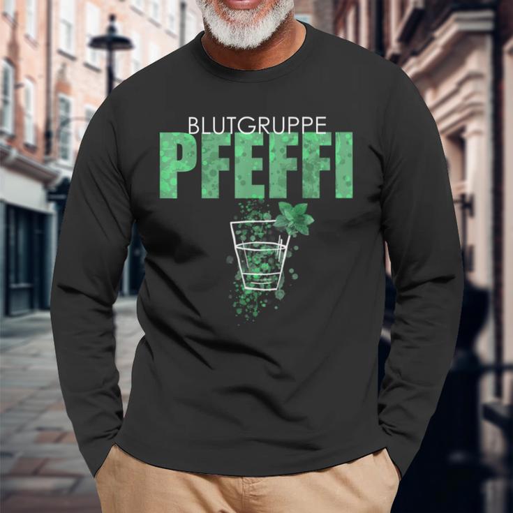 Blutgruppe Pfeffi Peppermint Liqueur Langarmshirts Geschenke für alte Männer