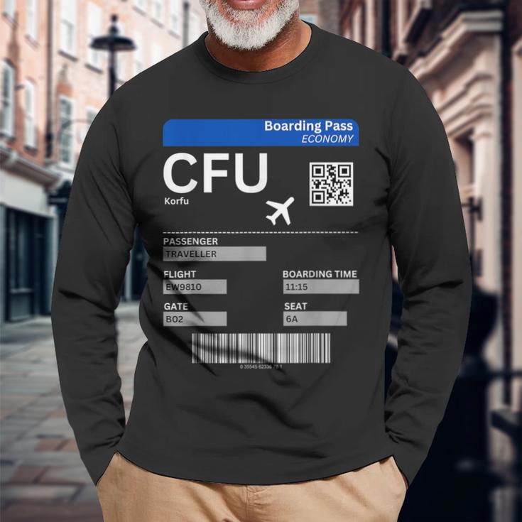 Boarding Pass Korfu Cfu Flugticket Griechenland Korfu Langarmshirts Geschenke für alte Männer