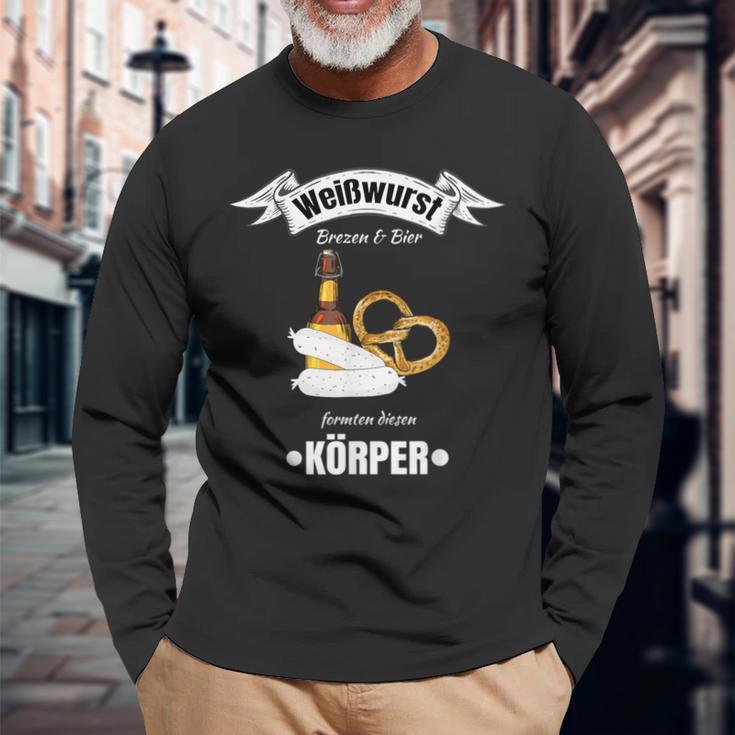 Boarisch Bayrisch Weißwurst Wurst Brezn Brezel Hopfen Motiv Langarmshirts Geschenke für alte Männer