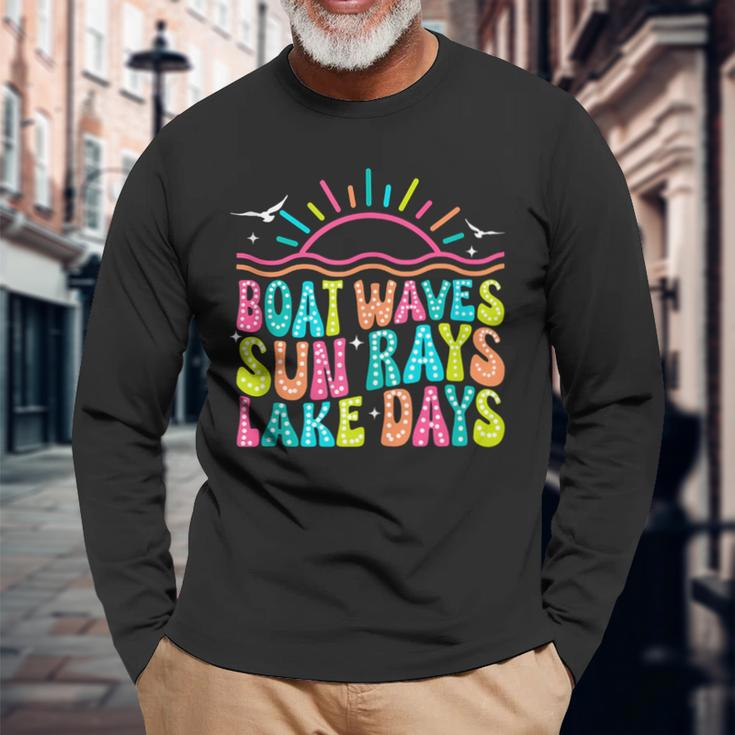 Boat Waves Sun Rays Lake Days Lake Life Summer Lake Long Sleeve T-Shirt Gifts for Old Men