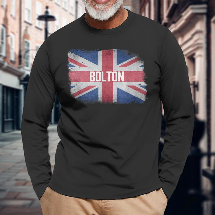 Bolton United Kingdom British Flag Vintage Uk Souvenir Long Sleeve T-Shirt Gifts for Old Men