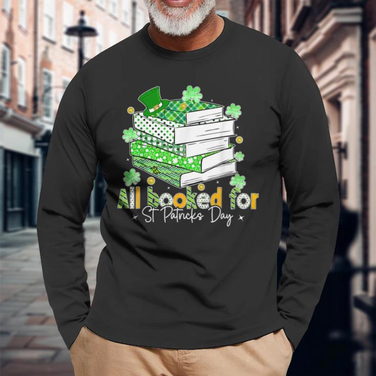 All Booked For St Patrick's Day Bookish Leprechaun Bookworm Long Sleeve T-Shirt Gifts for Old Men