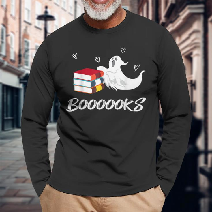 Books Boooooks Ghost Loving Cute Humor Parody Long Sleeve T-Shirt Gifts for Old Men