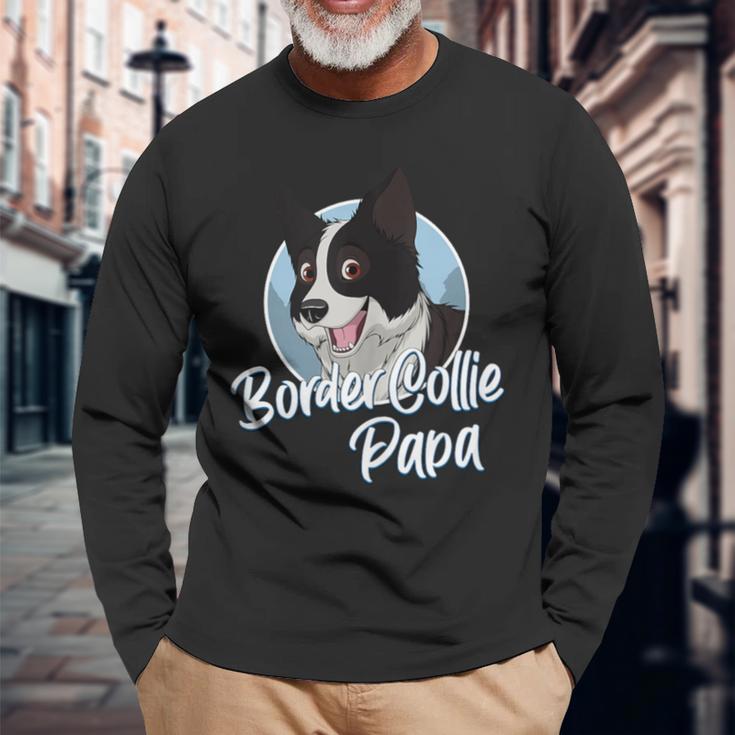 Border Collie Papa Mit Comic Zeichnung Herren Langarmshirts Geschenke für alte Männer