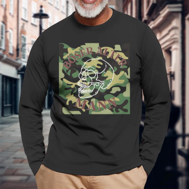 Böser Alter Mann Opa Papa Totenkopf Skullintage Biker Langarmshirts Geschenke für alte Männer