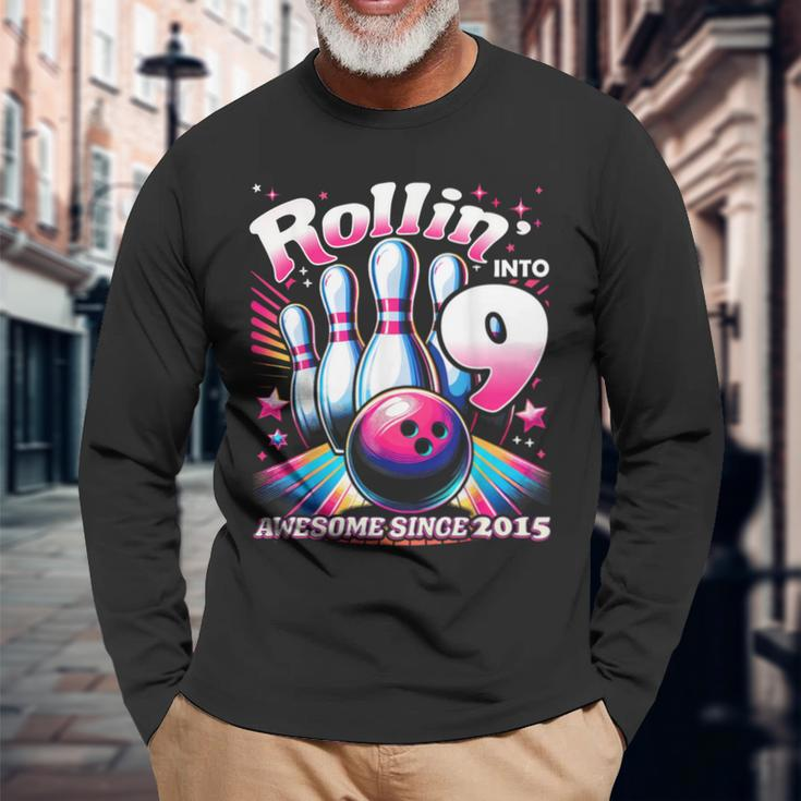 Bowling Party Rollin' 9 Awesome 2015 9Th Birthday Girls Long Sleeve T-Shirt Gifts for Old Men