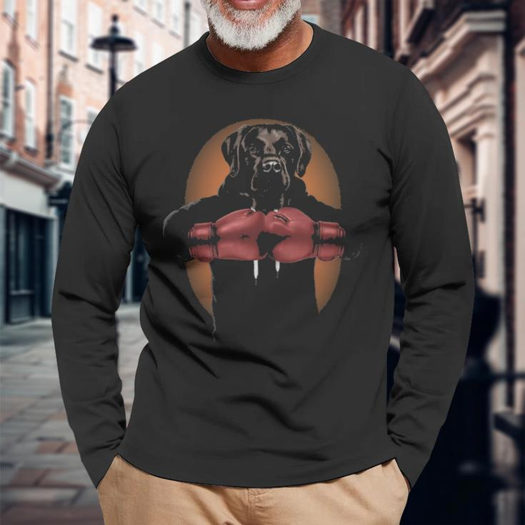 Boxing Brown Labrador Dog Martial Arts Warrior Long Sleeve T-Shirt Gifts for Old Men