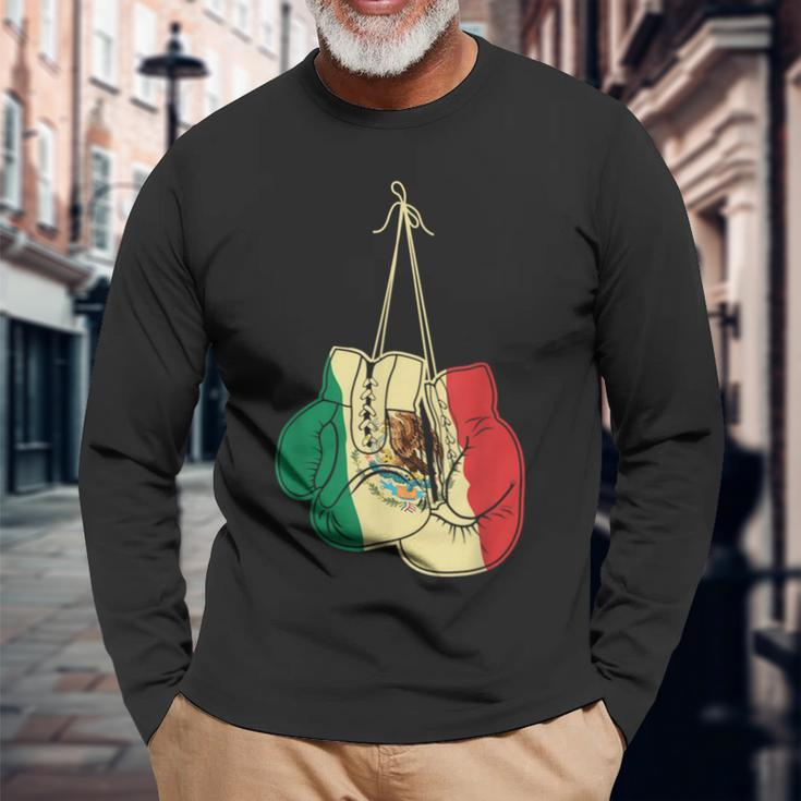 Boxing Gloves Mexican Flag Mexico Boxer Coach Long Sleeve T-Shirt Gifts for Old Men