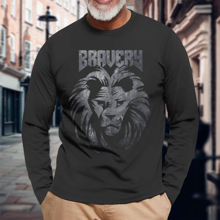 Bravery Courage Lion Mane Animal Big Cat Grey Long Sleeve T-Shirt Gifts for Old Men