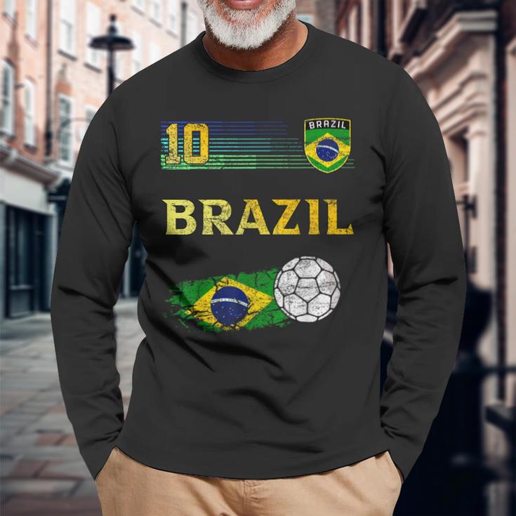 Brazil Soccer Fans Jersey Brazilian Flag Football Long Sleeve T-Shirt Gifts for Old Men