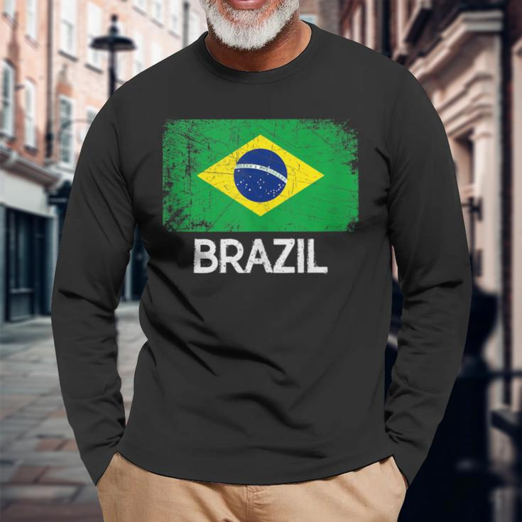 Brazilian Flag Vintage Made In Brazil Long Sleeve T-Shirt Gifts for Old Men