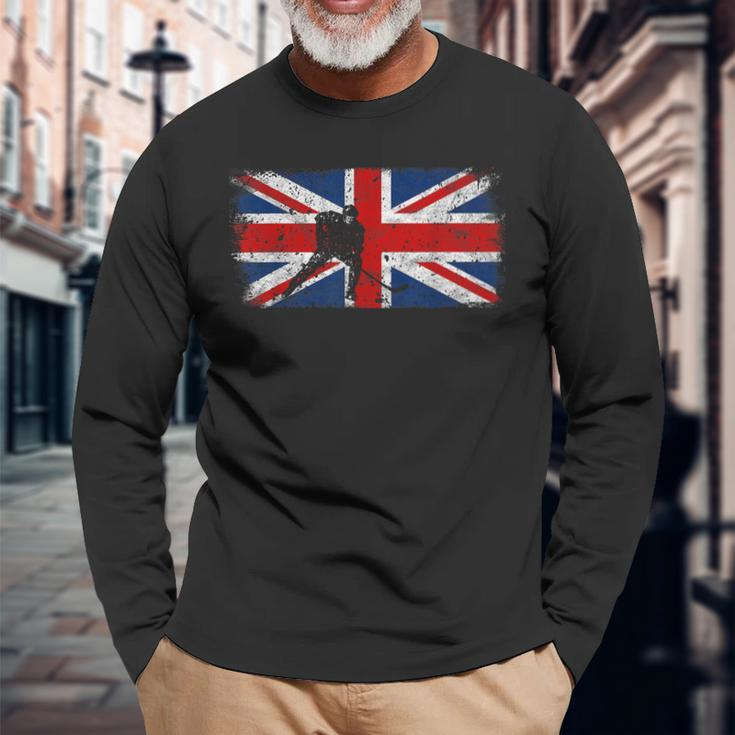 British Flag Ice Hockey Vintage Union Jack Long Sleeve T-Shirt Gifts for Old Men
