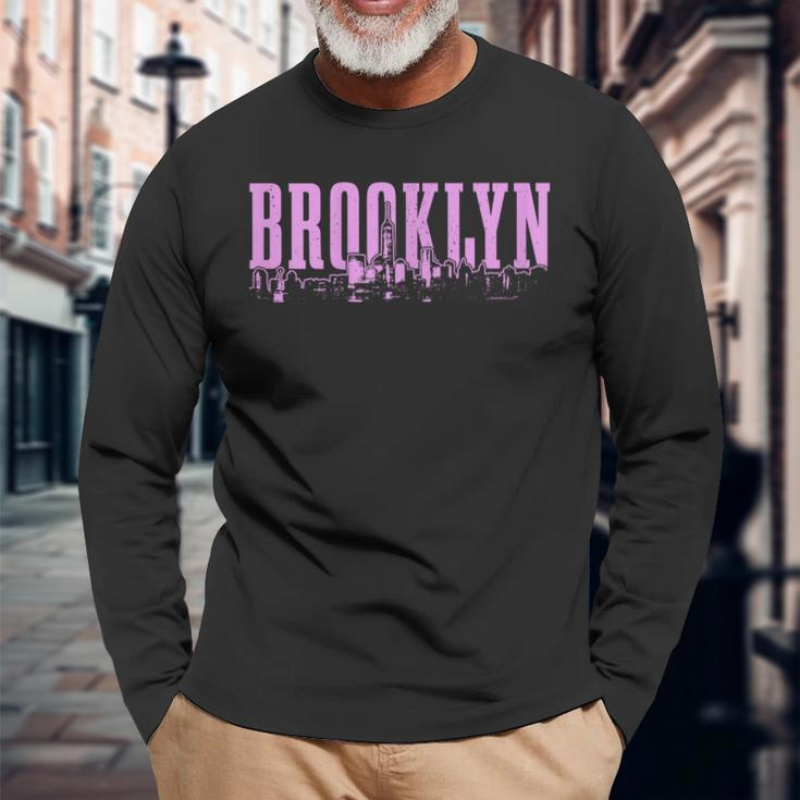 Brooklyn New York City Skyline Nyc Vintage Ny Long Sleeve T-Shirt Gifts for Old Men