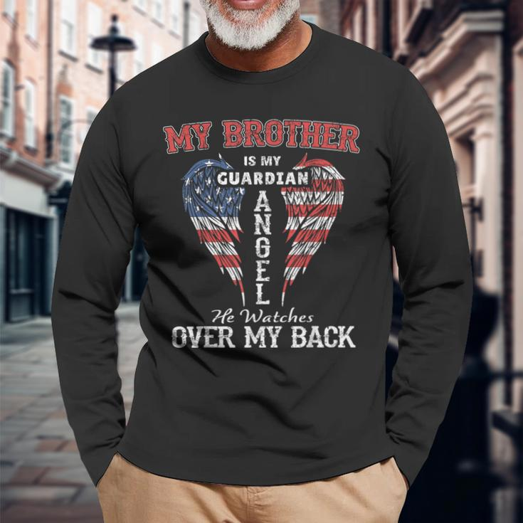 My Brother Is My Guardian Angel He Watches Over My Back Long Sleeve T-Shirt Gifts for Old Men