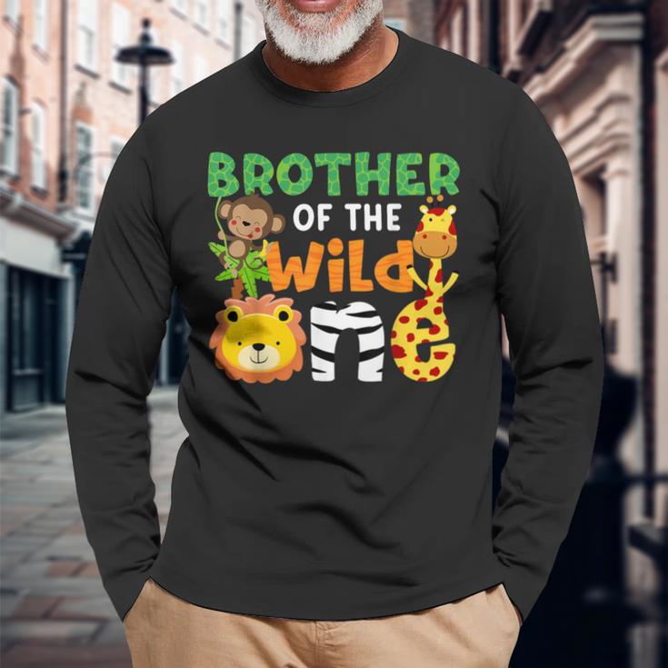 Brother Of The Wild One Zoo Theme Bday Safari Jungle Animals Long Sleeve T-Shirt Gifts for Old Men