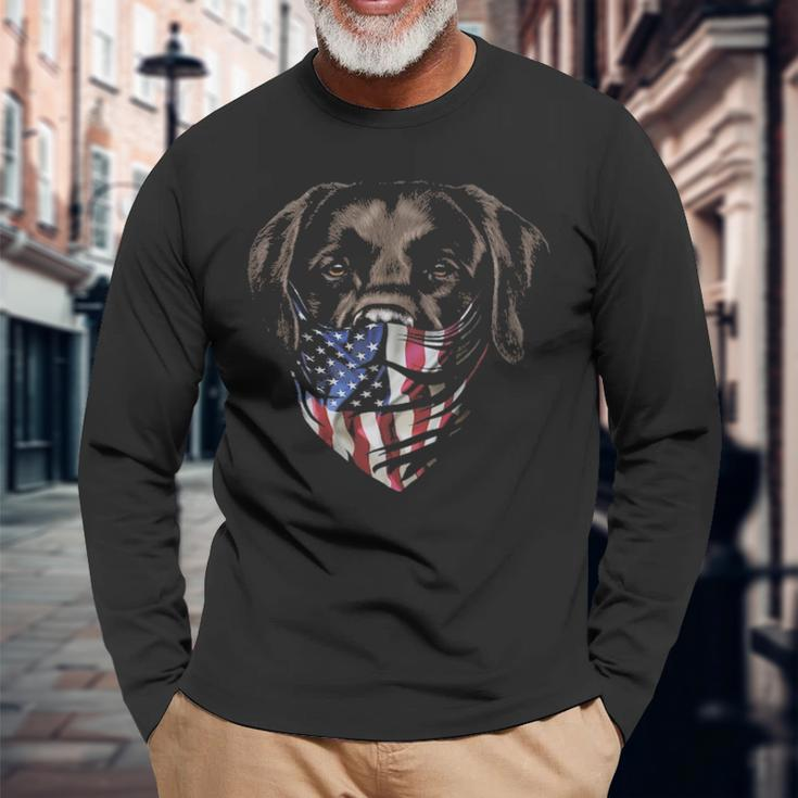 Brown Labrador In Patriotic Usa America Bandana Dog Long Sleeve T-Shirt Gifts for Old Men