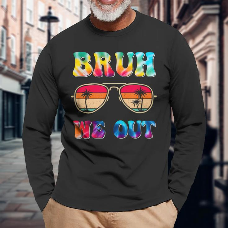 Bruh We Out Teachers Happy Last Day Of School Retro Vintage Long Sleeve T-Shirt Gifts for Old Men