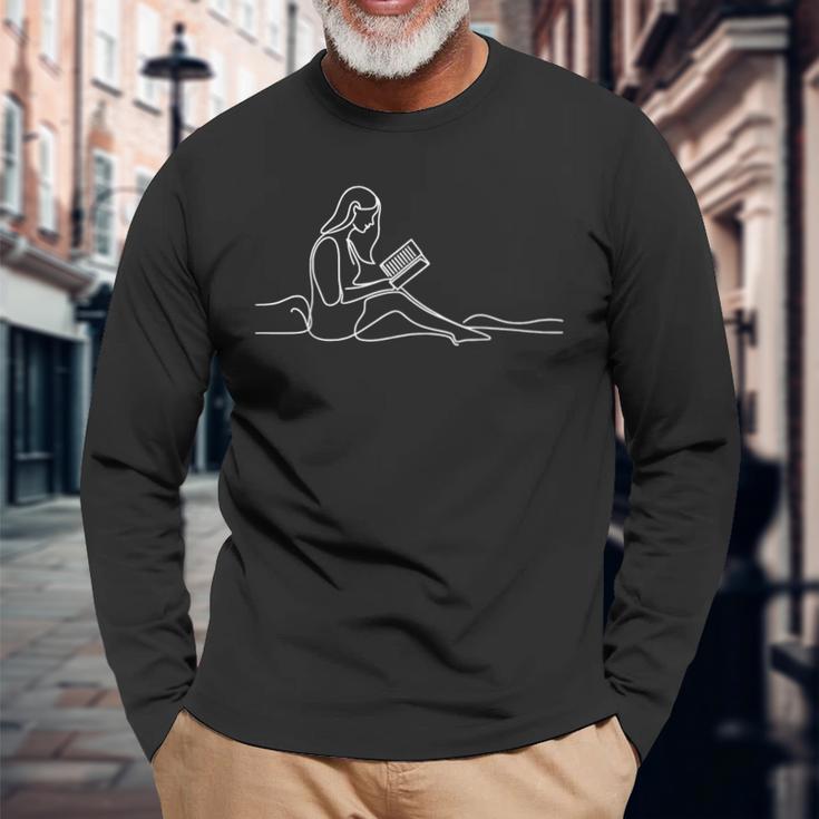 Buch One Line Kunst Zeichnen Lesen Langarmshirts Geschenke für alte Männer