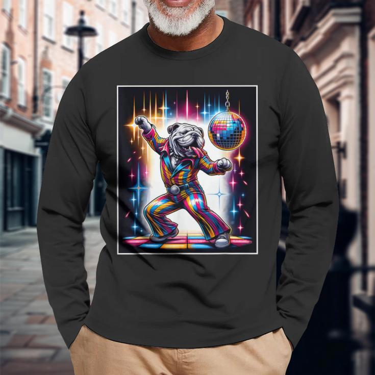 Bulldog Dancing Disco Long Sleeve T-Shirt Gifts for Old Men