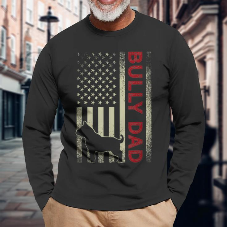 Bully Or Pitbull Dog Dad Vintage American Flag Long Sleeve T-Shirt Gifts for Old Men