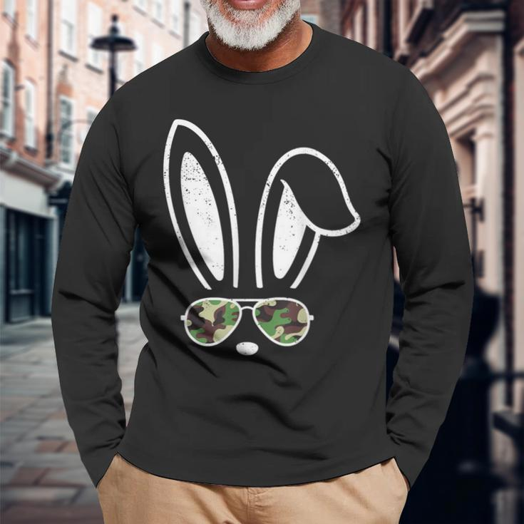 Bunny Ears Retro Sunglasses Easter Camo Camouflage Long Sleeve T-Shirt Gifts for Old Men